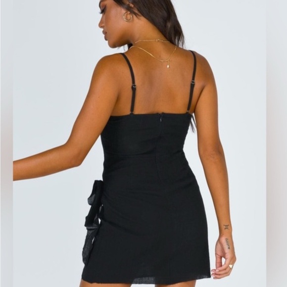 Polly Black Mini Wrap Linen Dress Size 10 Square Neck - Picture 2 of 6